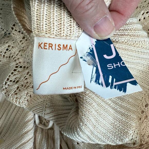 Kerisma Sweater Women's Gathered Crochet Ivory O/S Modal Bohemian NWT - Picture 6 of 10